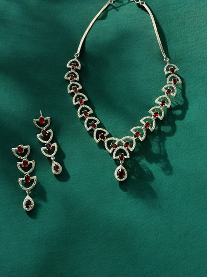 Green Stone-Studded Necklace Set with Matching Earrings
