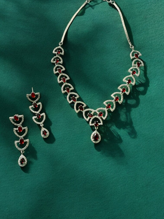 Green Stone-Studded Necklace Set with Matching Earrings