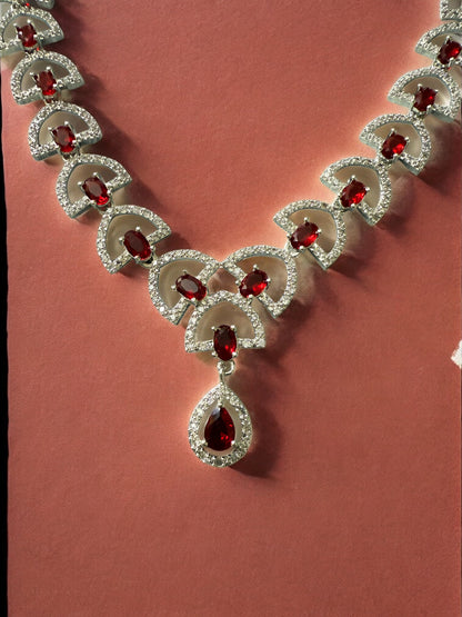 Green Stone-Studded Necklace Set with Matching Earrings