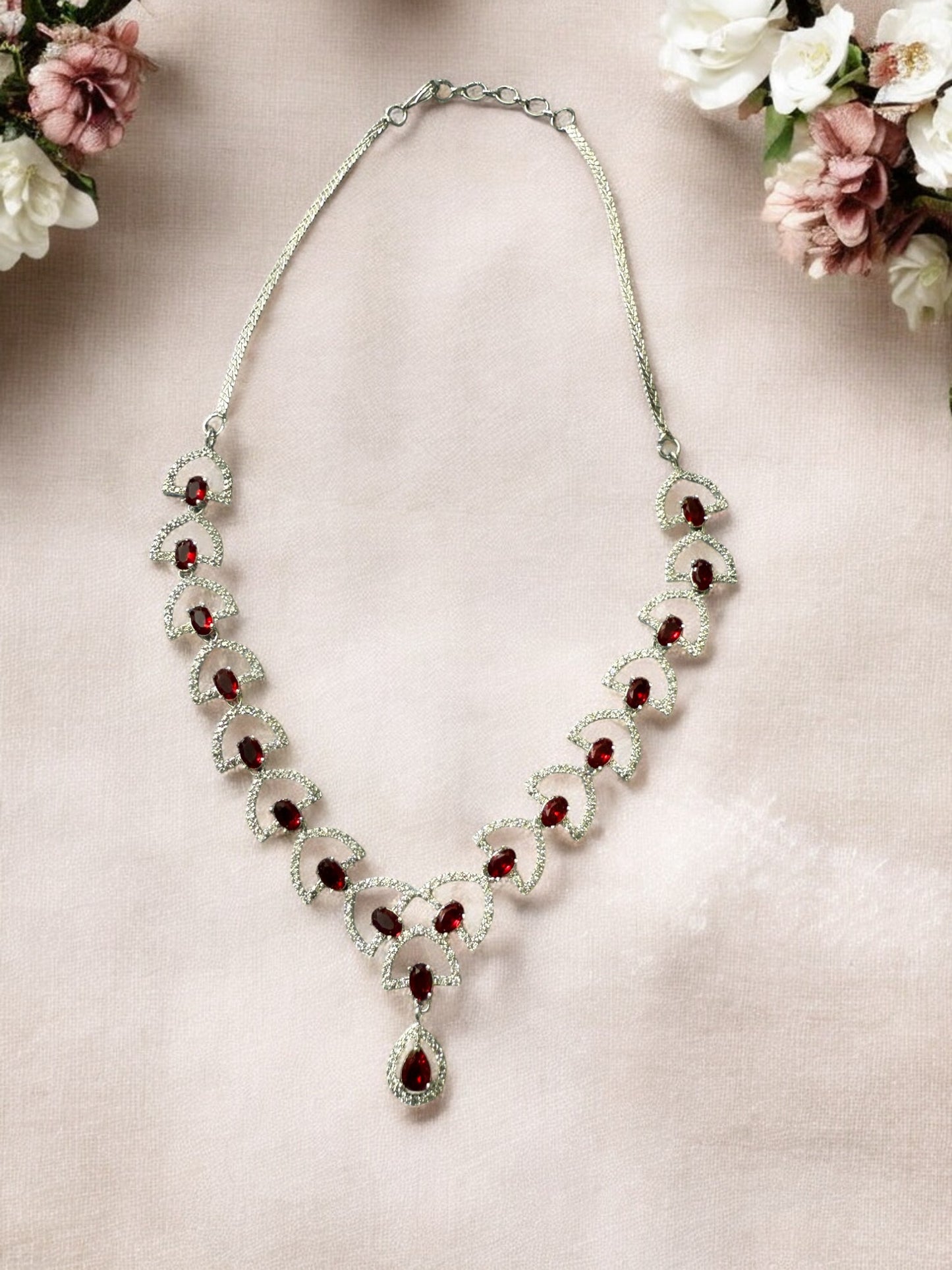 Green Stone-Studded Necklace Set with Matching Earrings