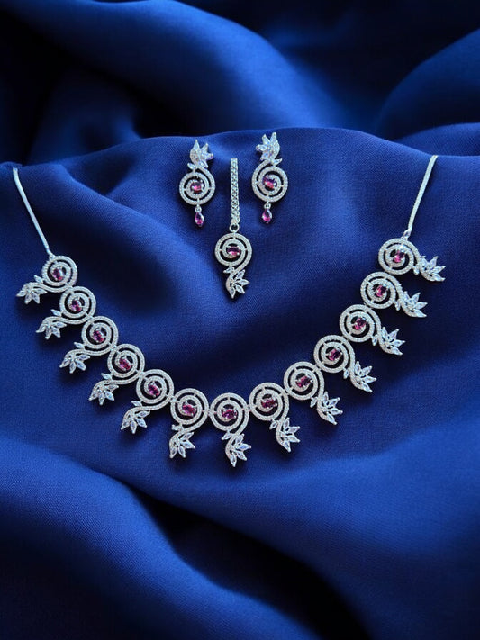 Ruby Red Premium Stone Studded Necklace Set