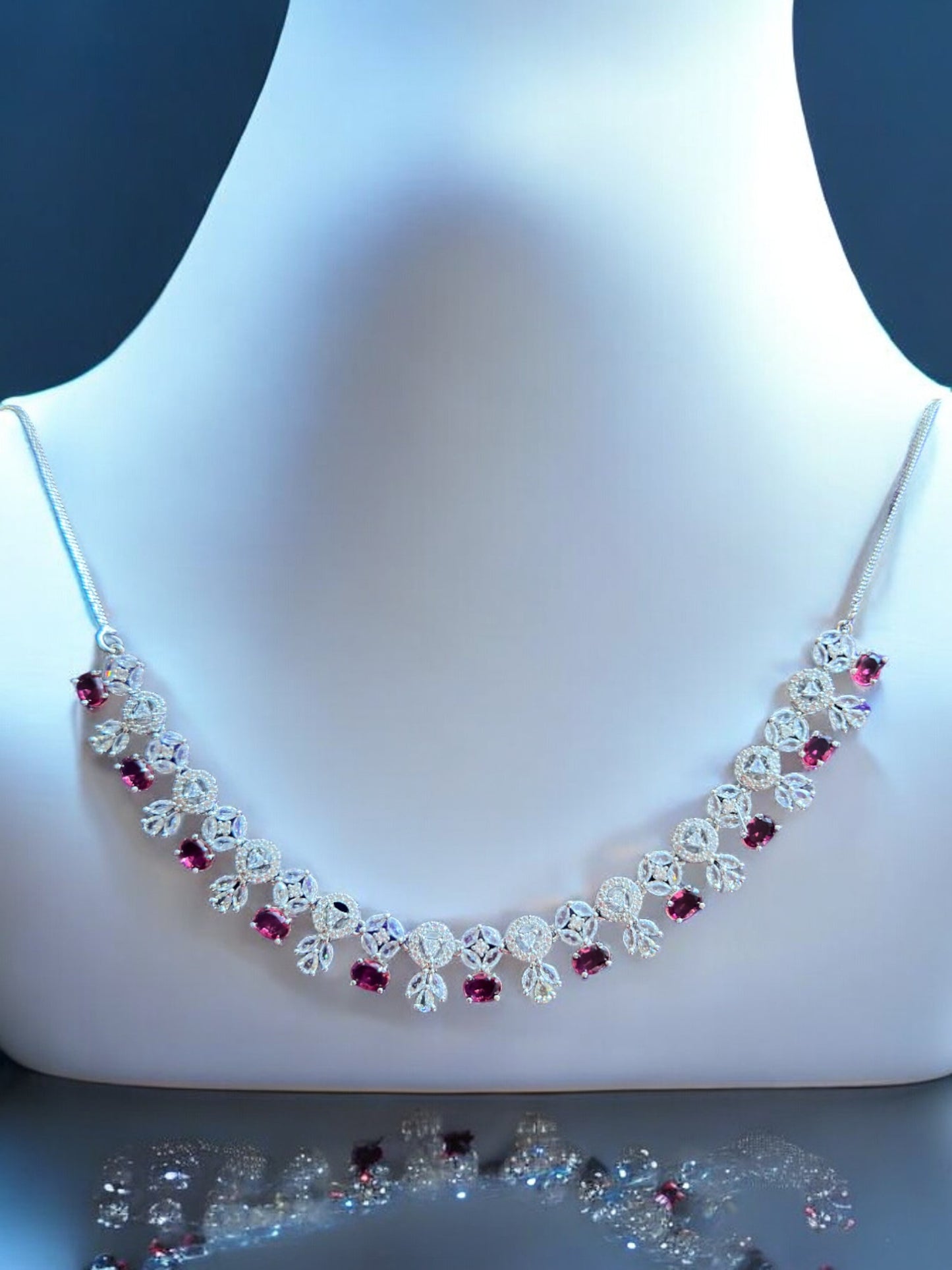 Cubic Zircon Red Necklace Set