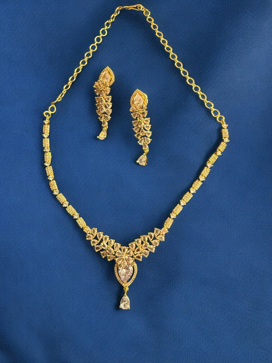 Gold Plated Stone-Studded Necklace Set with Matching Earrings