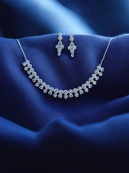 Cubic Zircon Silver Necklace Set