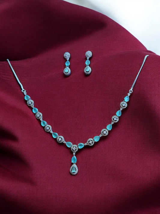 Classic Mint Green Stone Studded Necklace Set