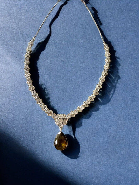 Maroon Rhodium Plated Cubic Zircon Necklace Set