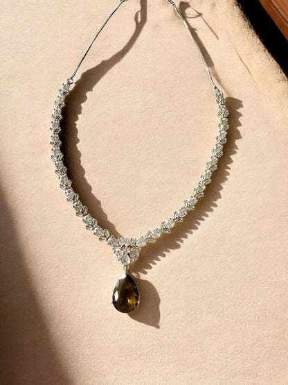 Maroon Rhodium Plated Cubic Zircon Necklace Set