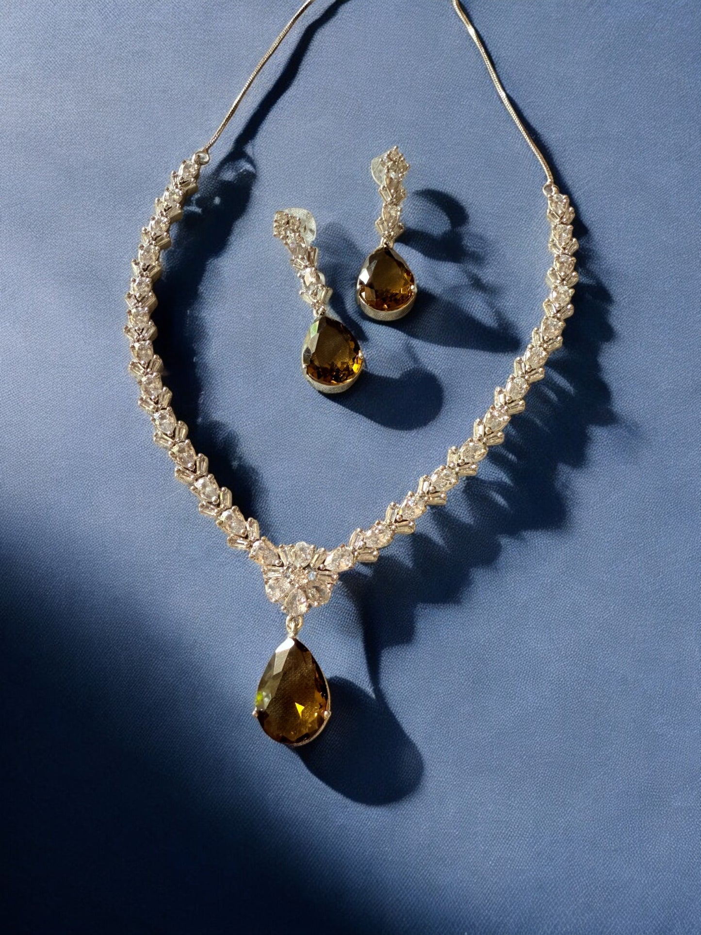 Maroon Rhodium Plated Cubic Zircon Necklace Set