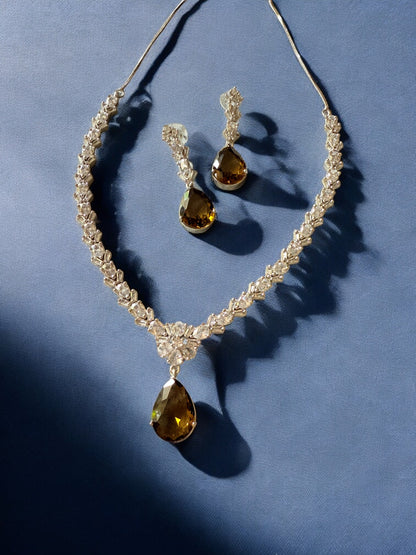 Maroon Rhodium Plated Cubic Zircon Necklace Set