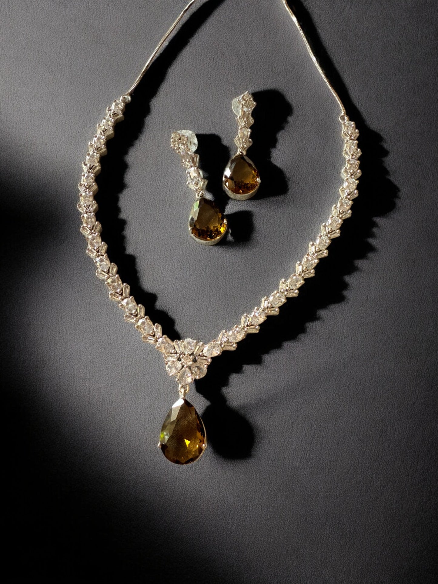 Maroon Rhodium Plated Cubic Zircon Necklace Set