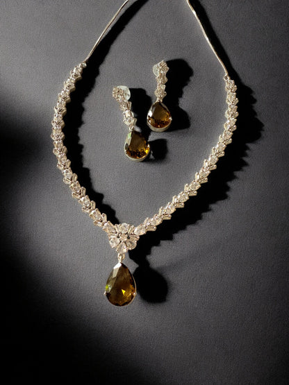 Maroon Rhodium Plated Cubic Zircon Necklace Set
