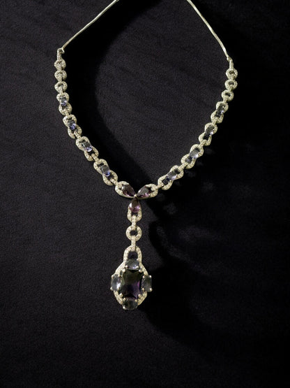 Ocean Blue Rhodium Plated Cubic Zircon Necklace Set