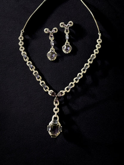 Ocean Blue Rhodium Plated Cubic Zircon Necklace Set