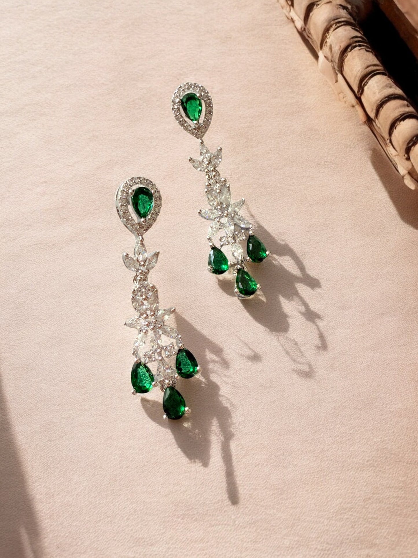 Emerald Green Rhodium Plated Cubic Zircon Necklace Set