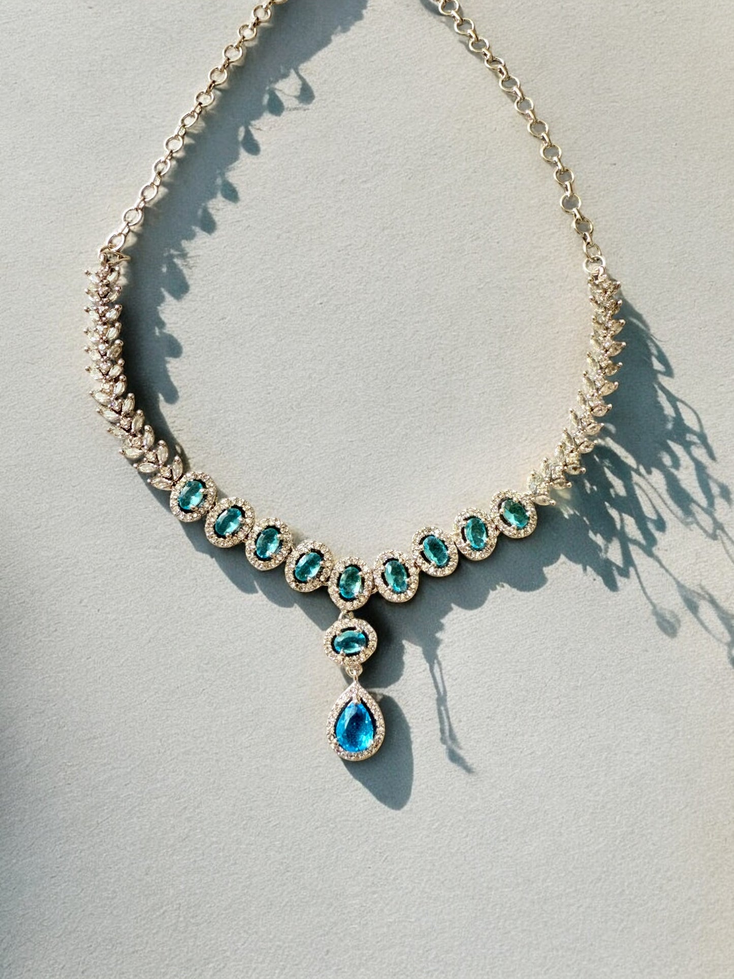 Emerald Green Rhodium Plated Cubic Zircon Necklace Set
