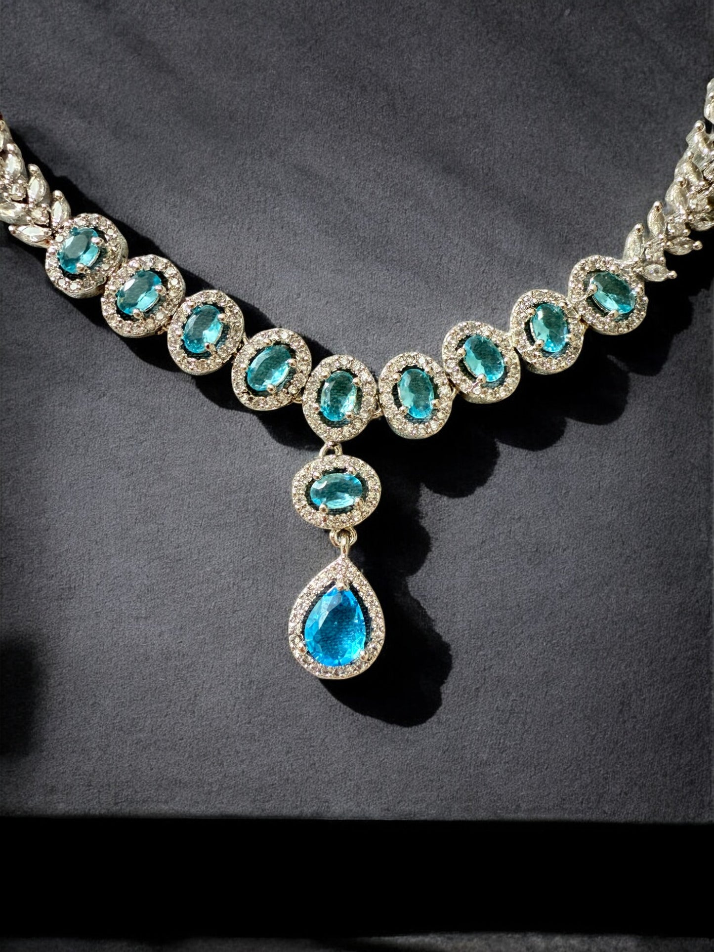 Ocean Blue Rhodium Plated Cubic Zircon Necklace Set