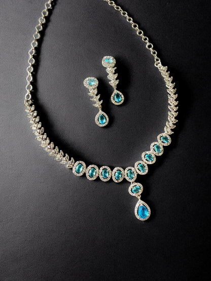 Ocean Blue Rhodium Plated Cubic Zircon Necklace Set