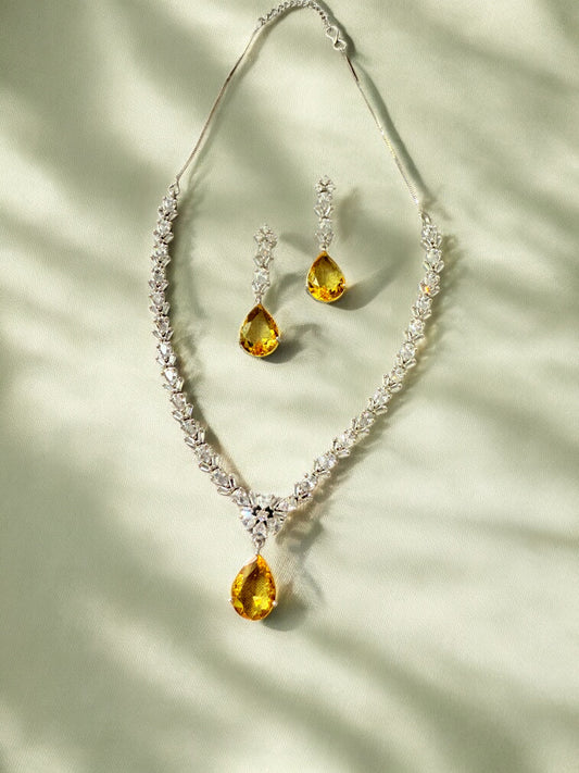 Yellow Rhodium Plated Cubic Zircon Necklace Set