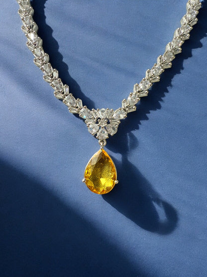 Yellow Rhodium Plated Cubic Zircon Necklace Set
