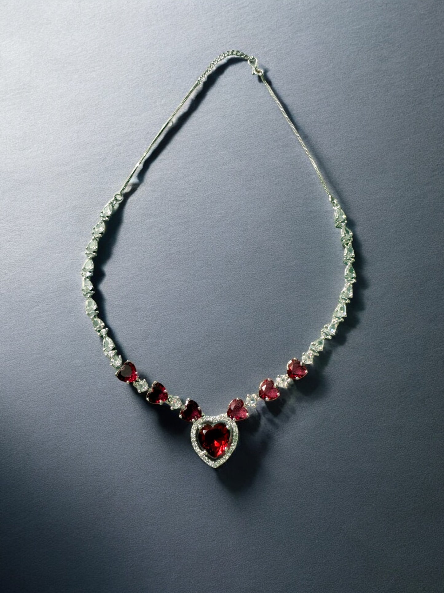 Red Rhodium Plated Cubic Zircon Necklace Set