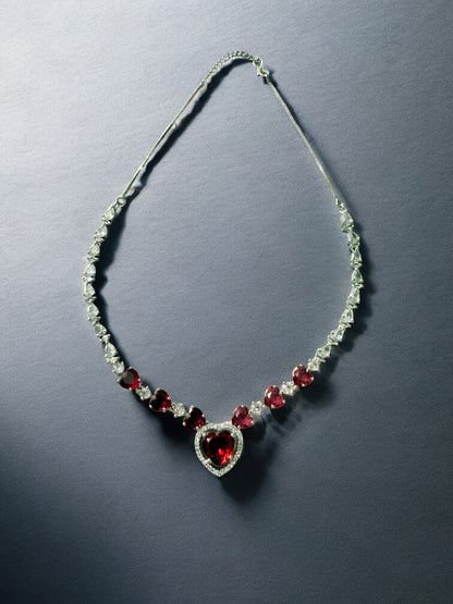 Red Rhodium Plated Cubic Zircon Necklace Set