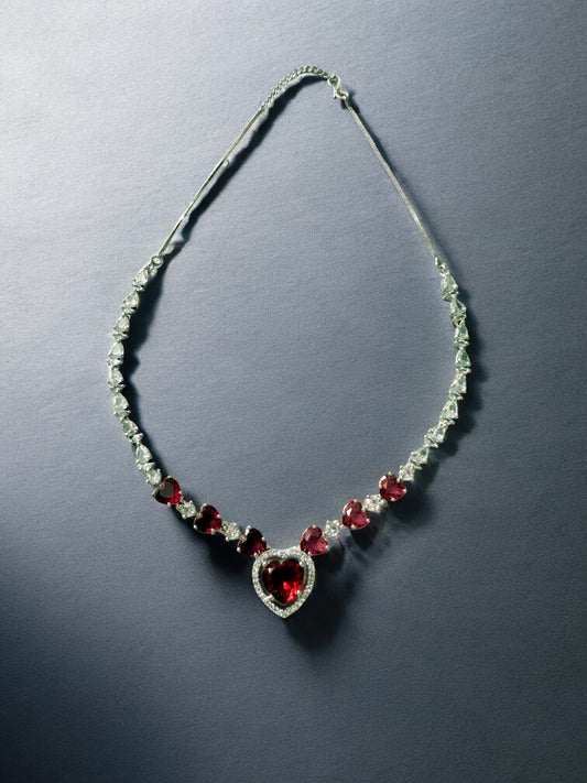 Red Rhodium Plated Cubic Zircon Necklace Set