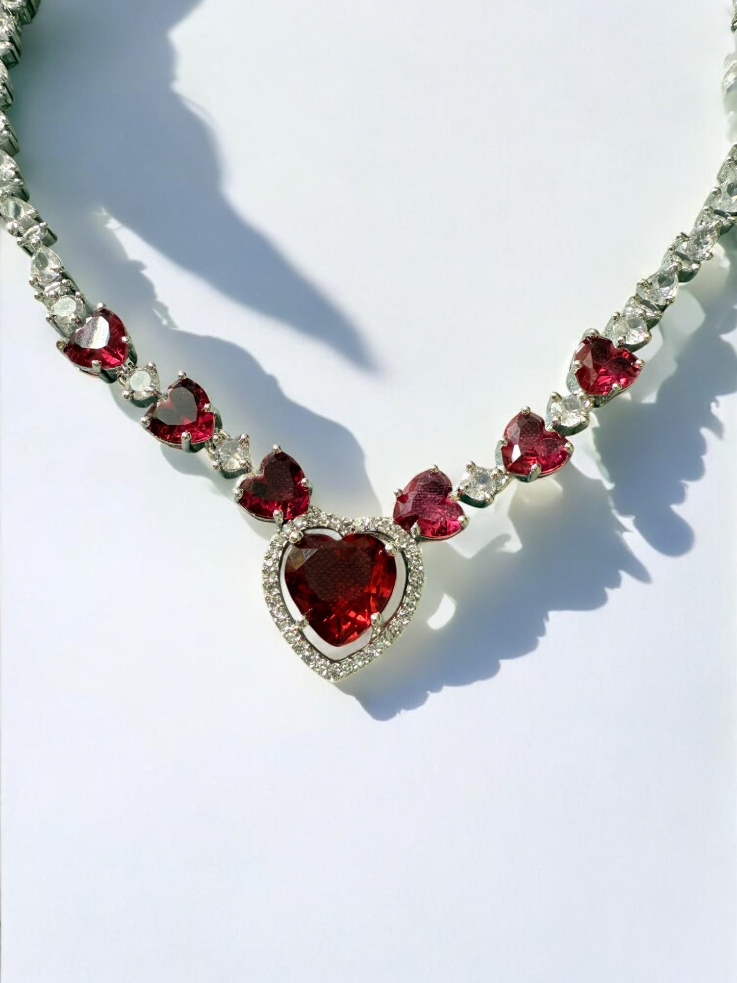 Red Rhodium Plated Cubic Zircon Necklace Set
