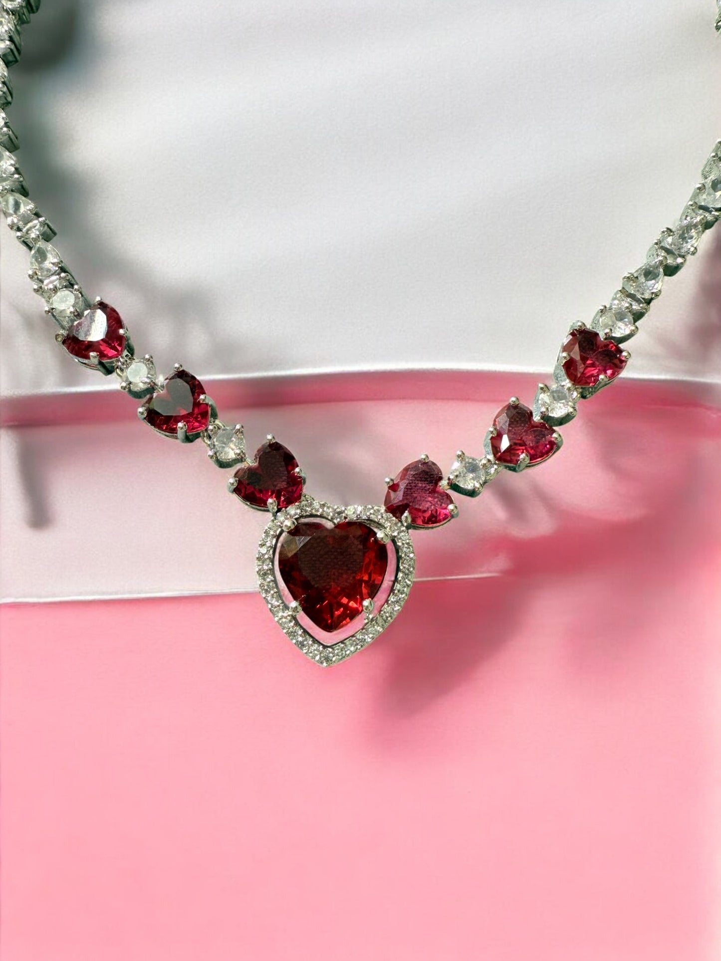 Red Rhodium Plated Cubic Zircon Necklace Set