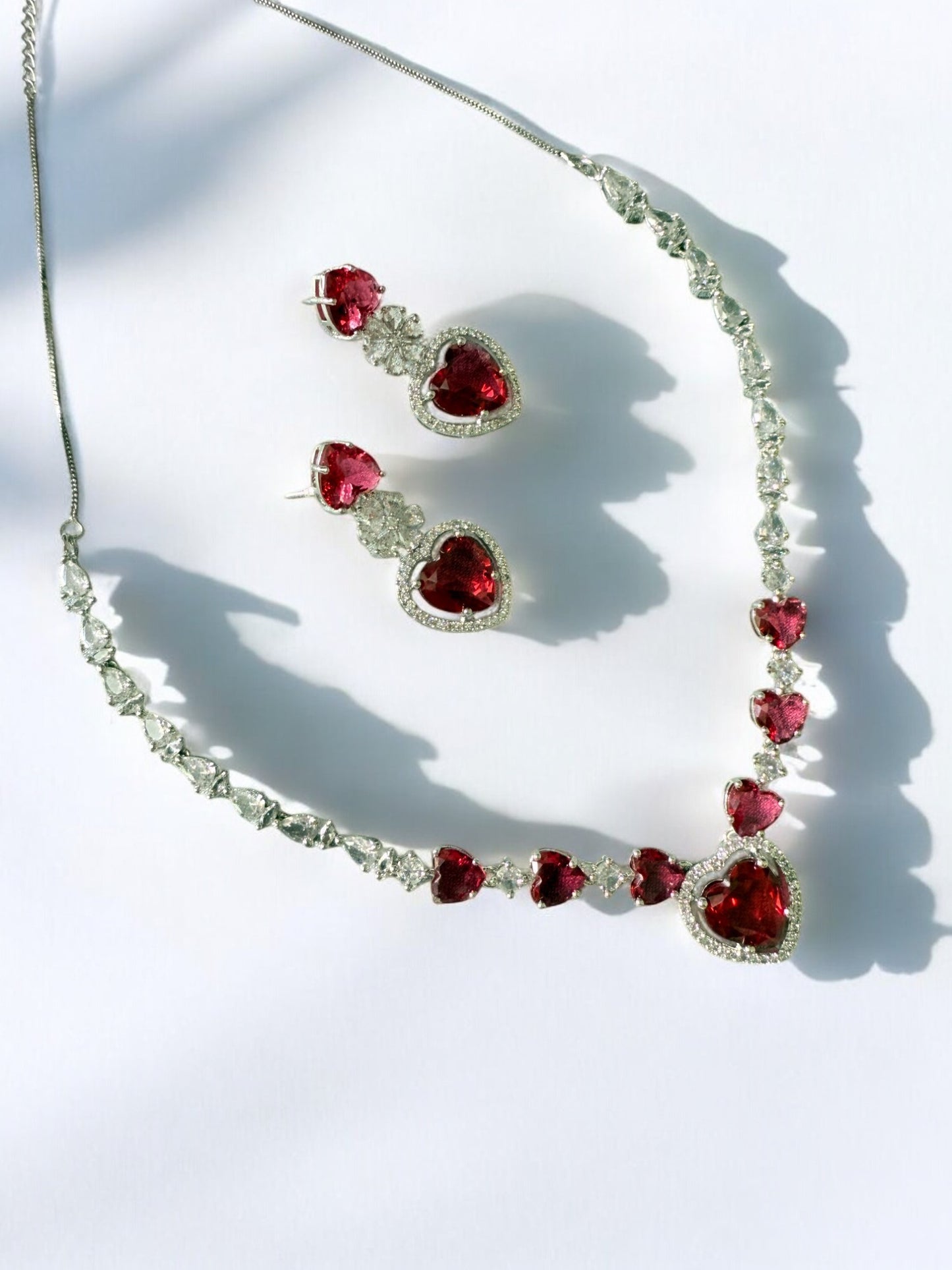Red Rhodium Plated Cubic Zircon Necklace Set