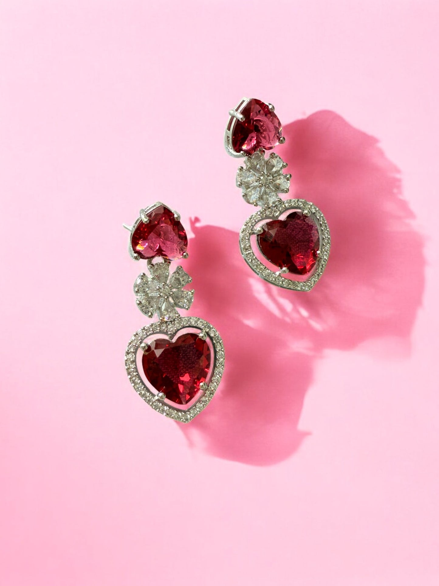 Red Rhodium Plated Cubic Zircon Necklace Set
