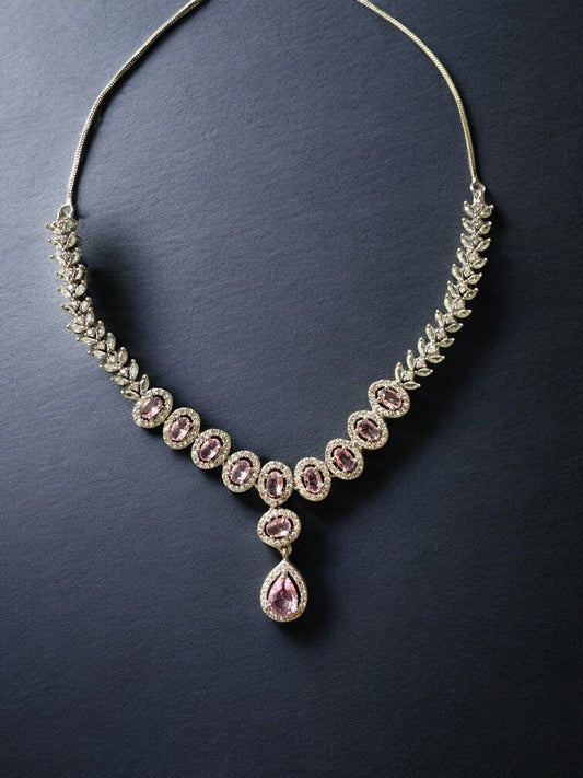 Pink Rhodium Plated Cubic Zircon Necklace Set