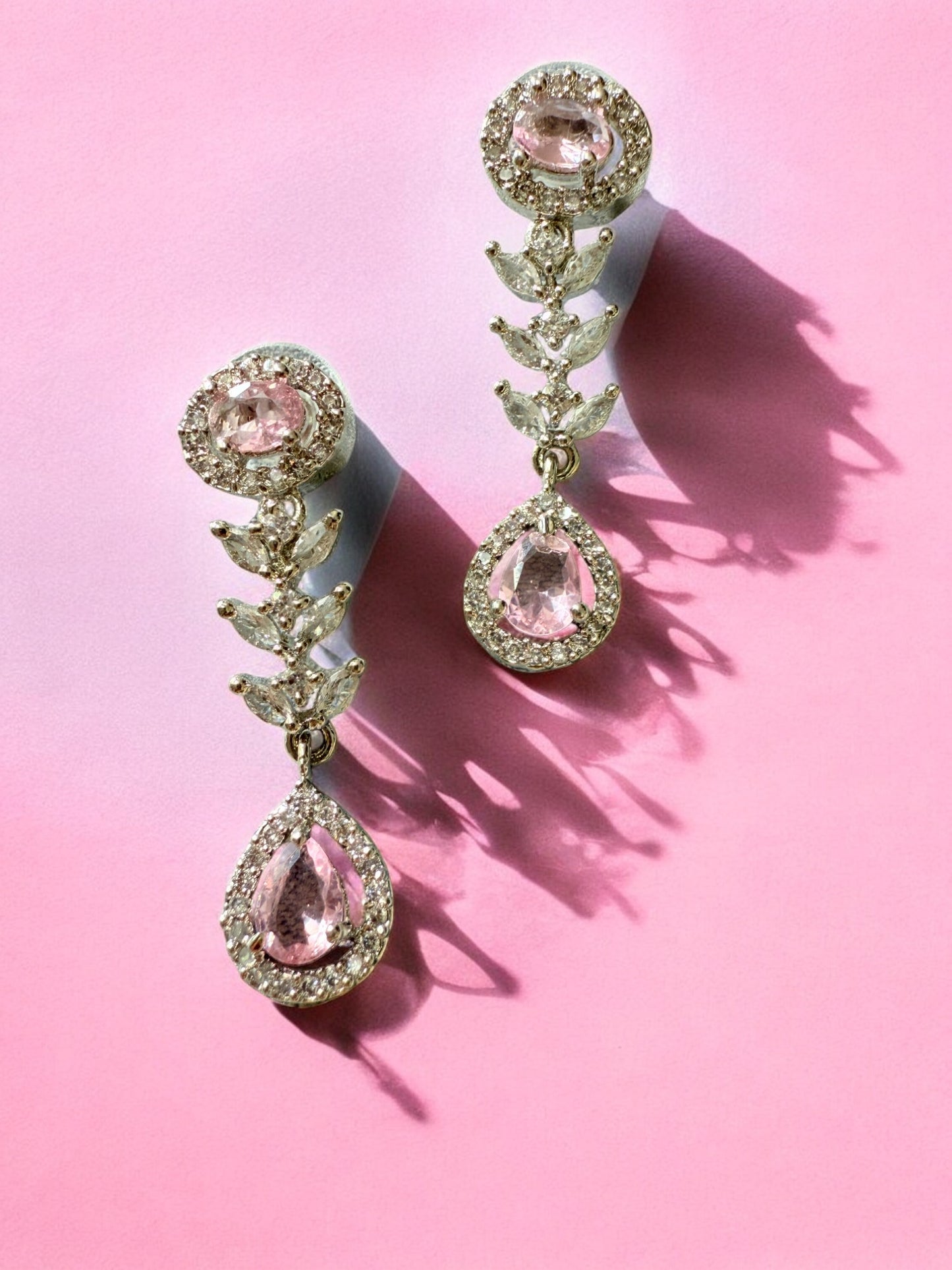 Pink Rhodium Plated Cubic Zircon Necklace Set