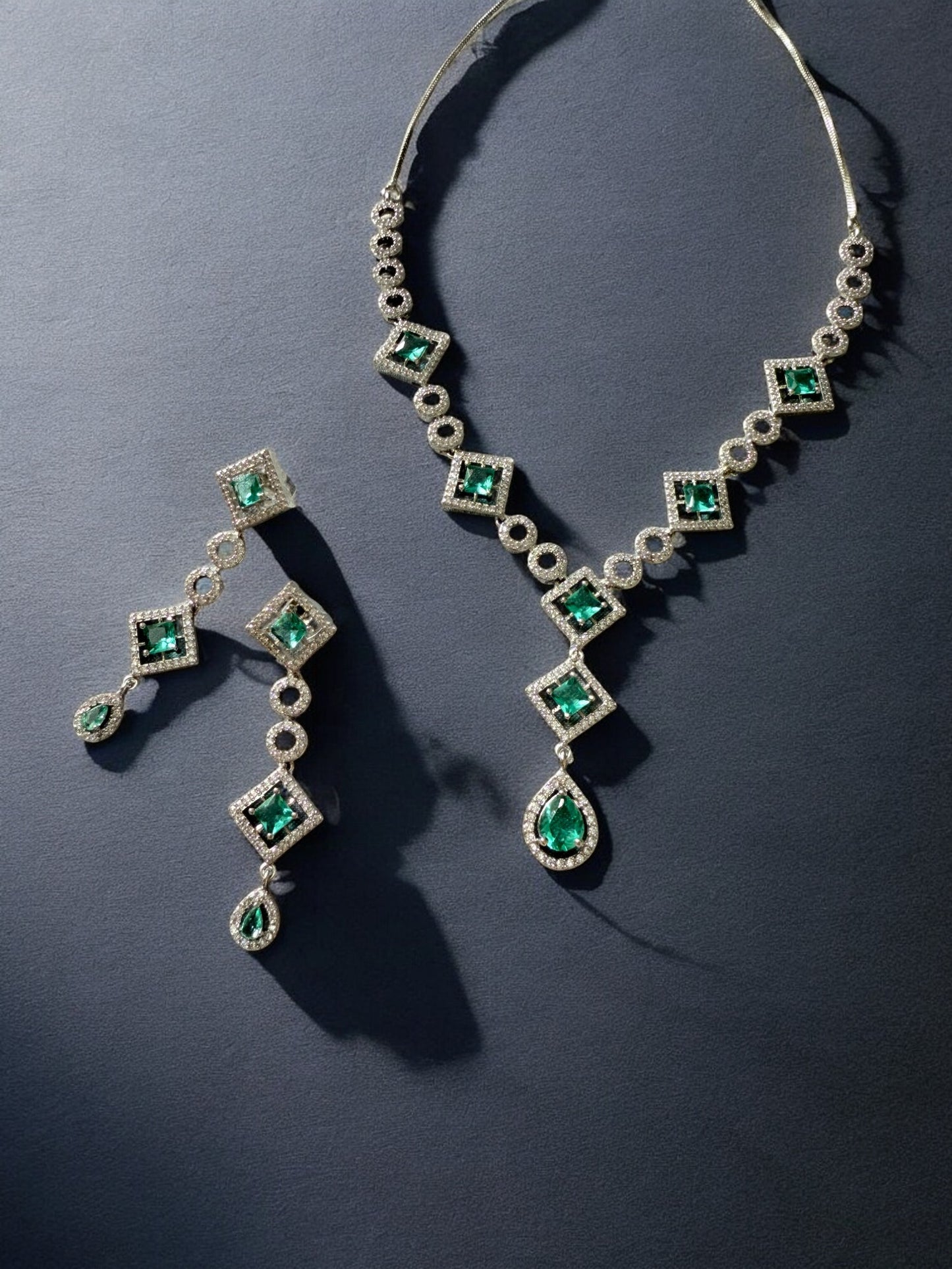 Ocean Blue Rhodium Plated Cubic Zircon Necklace Set