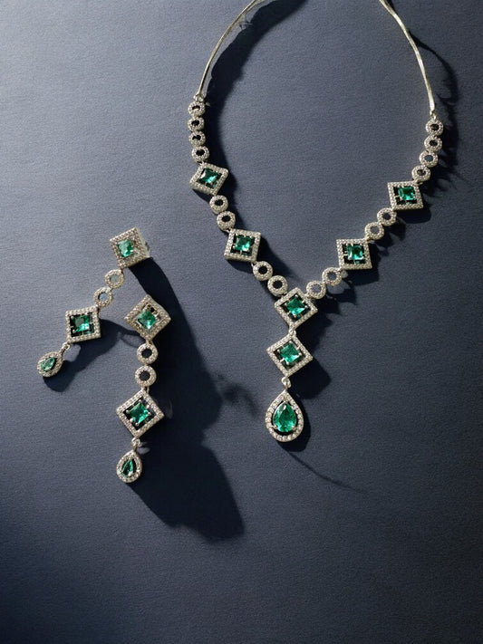 Ocean Blue Rhodium Plated Cubic Zircon Necklace Set