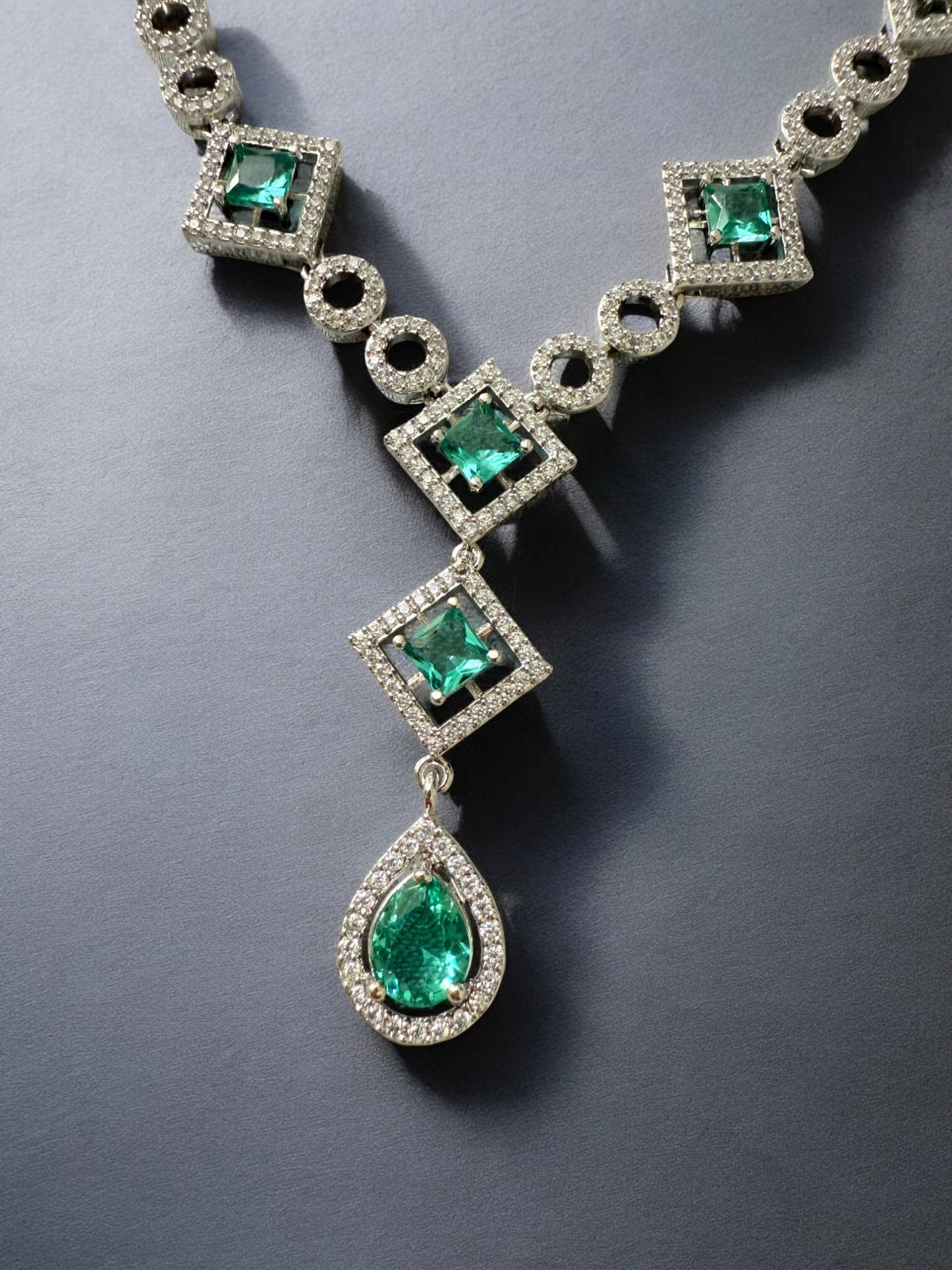 Ocean Blue Rhodium Plated Cubic Zircon Necklace Set