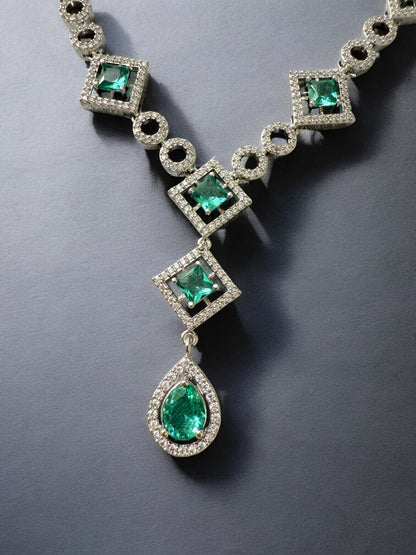 Ocean Blue Rhodium Plated Cubic Zircon Necklace Set