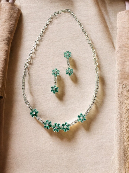 Ocean Blue Rhodium Plated Cubic Zircon Necklace Set