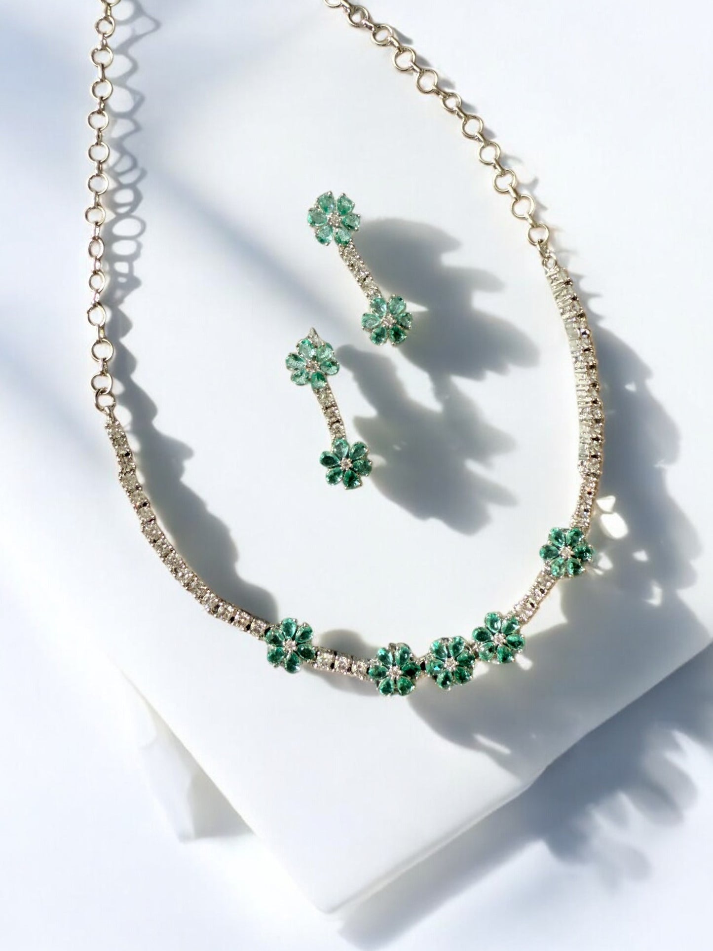 Ocean Blue Rhodium Plated Cubic Zircon Necklace Set