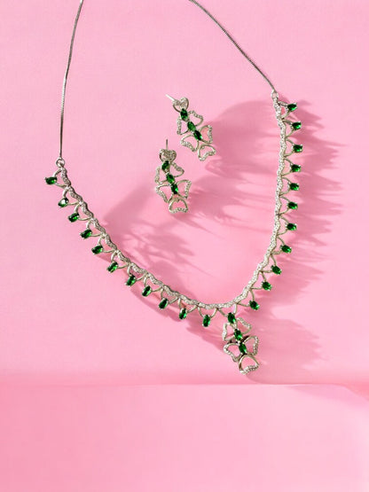 Emerald Green Rhodium Plated Cubic Zircon Necklace Set