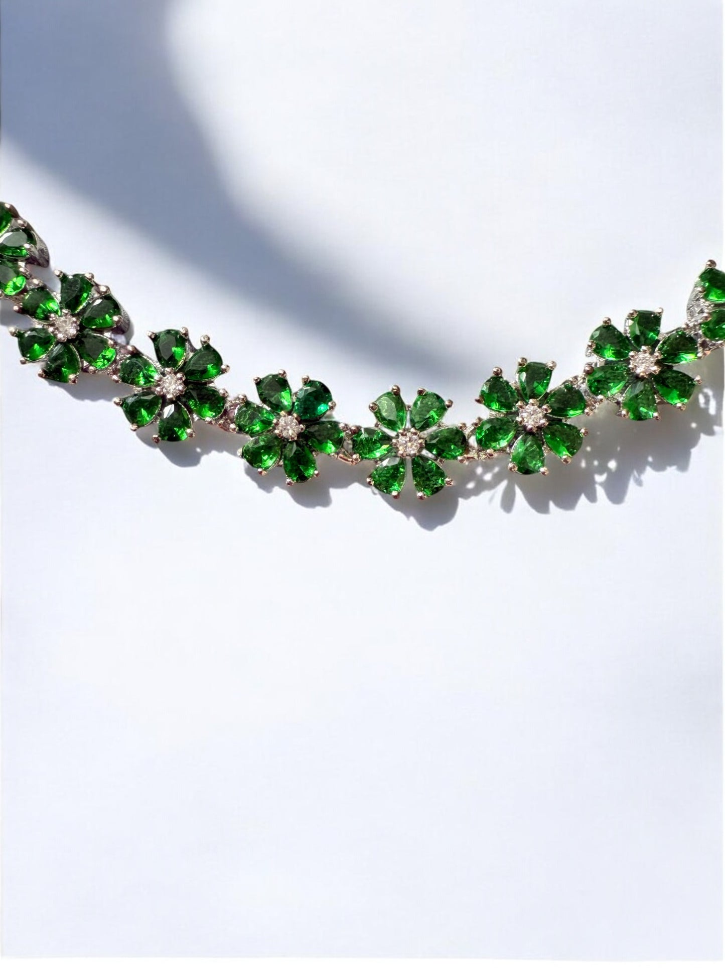 Emerald Green Rhodium Plated Cubic Zircon Necklace Set