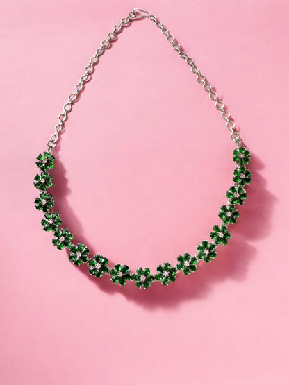 Emerald Green Rhodium Plated Cubic Zircon Necklace Set