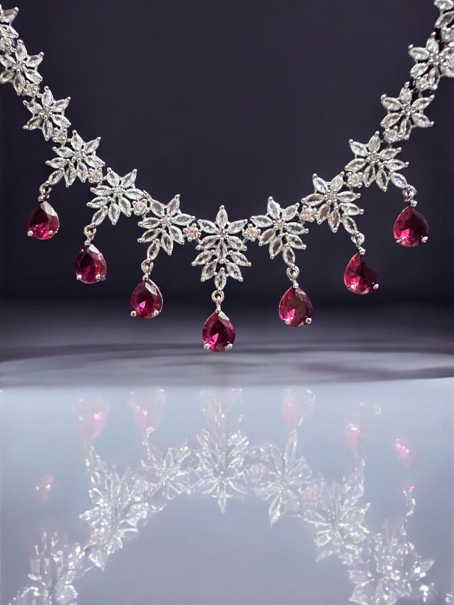 Ruby Red Premium Stone Studded Necklace Set