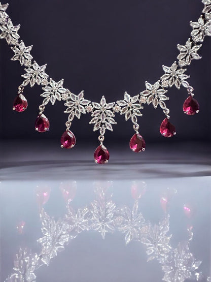 Ruby Red Premium Stone Studded Necklace Set
