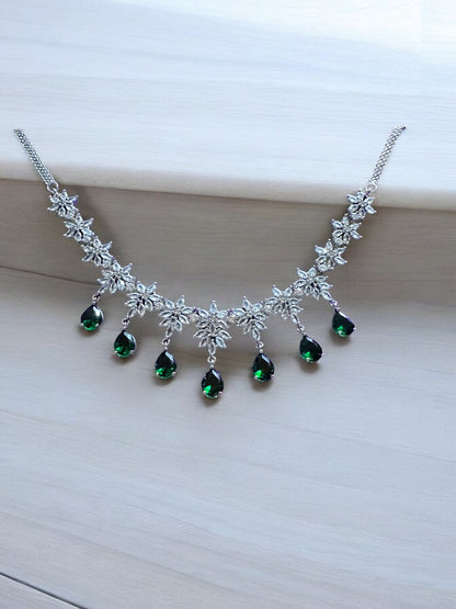 Emerald Green Premium Stone Studded Necklace Set