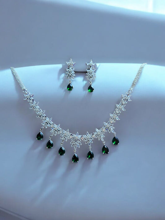 Emerald Green Premium Stone Studded Necklace Set