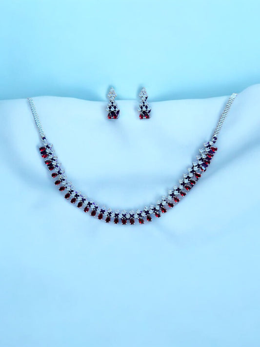 Ruby Red Premium Stone Studded Necklace Set