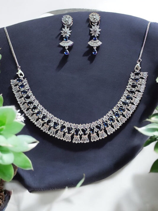 Navy Blue Premium Stone Studded Necklace Set