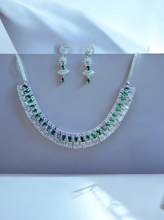 Cubic Zircon Silver Necklace Set