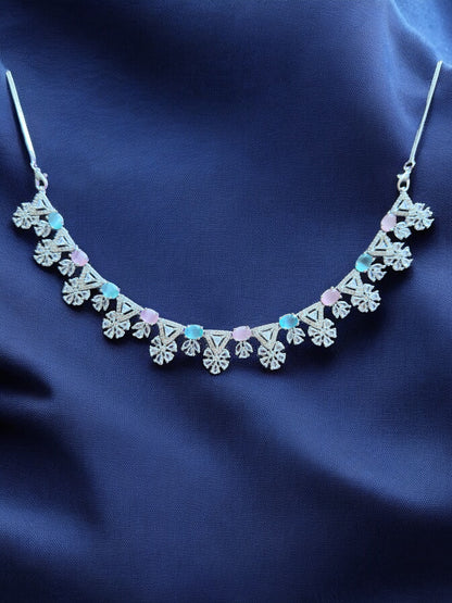 Classic Silver Multicolour Stone Studded Necklace