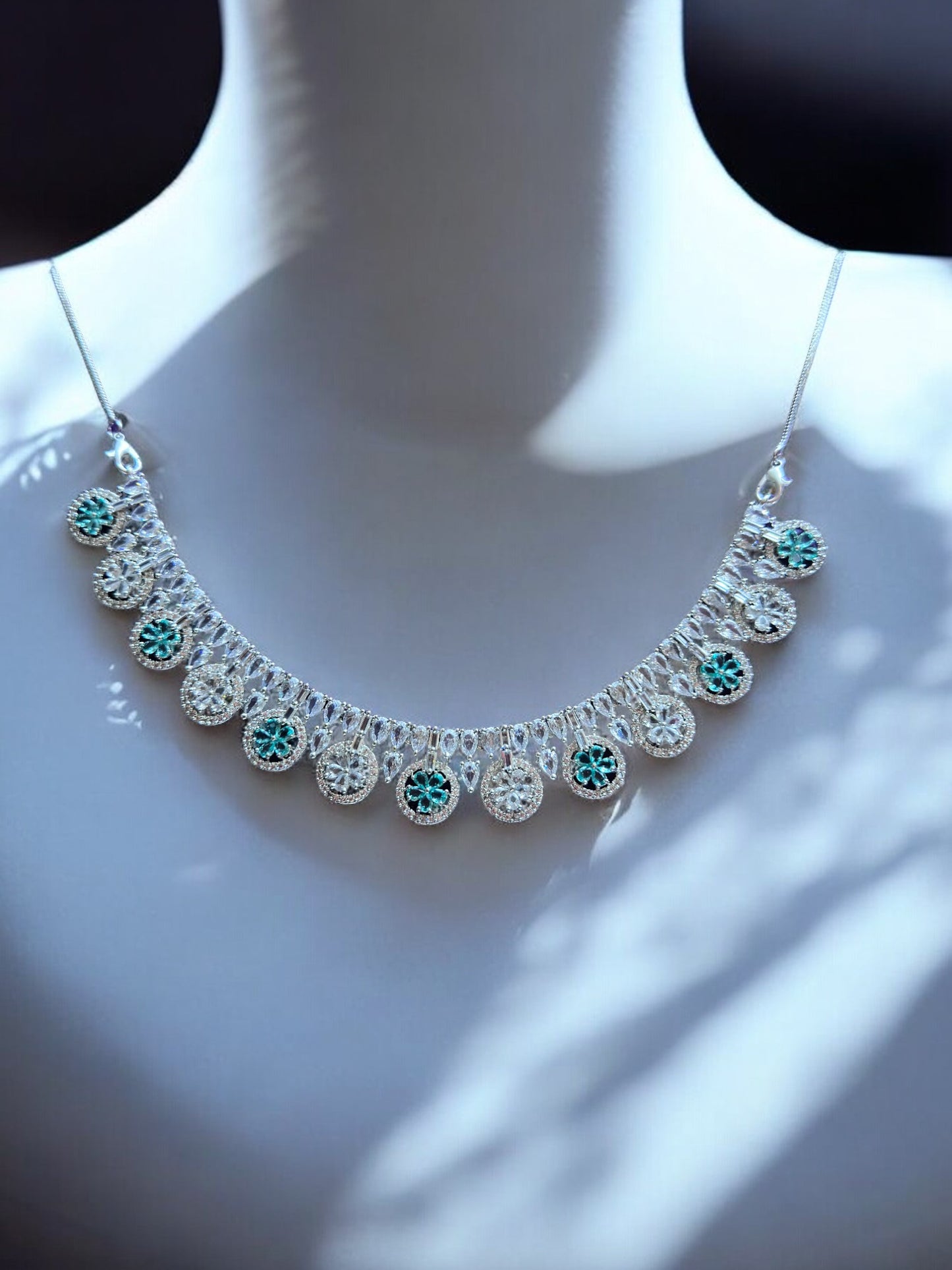 Premium Silver Stone Studeed Necklace